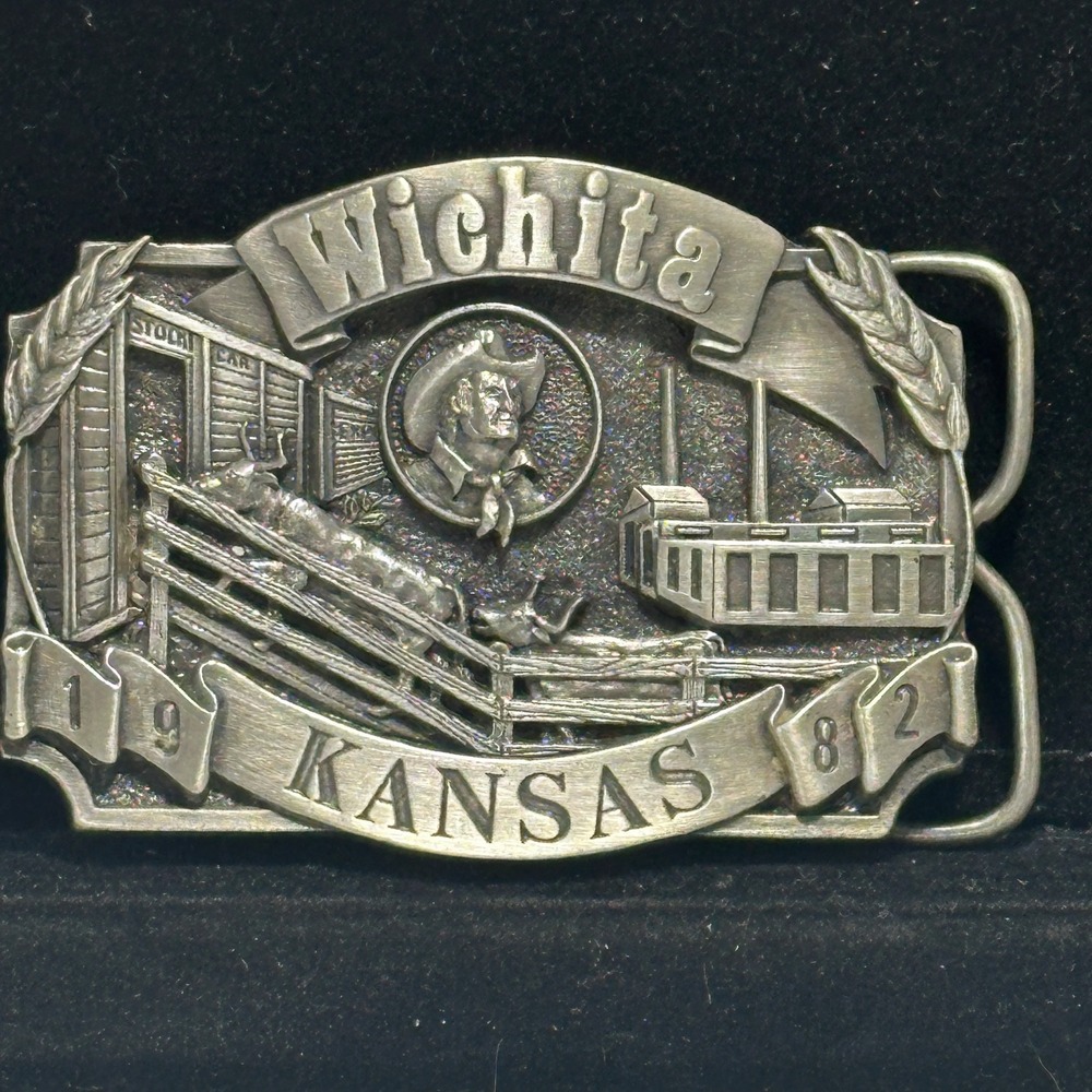 Vintage 1982 Wichita KS Commemorative Cattle Train Belt Buckle Siskiyou 80